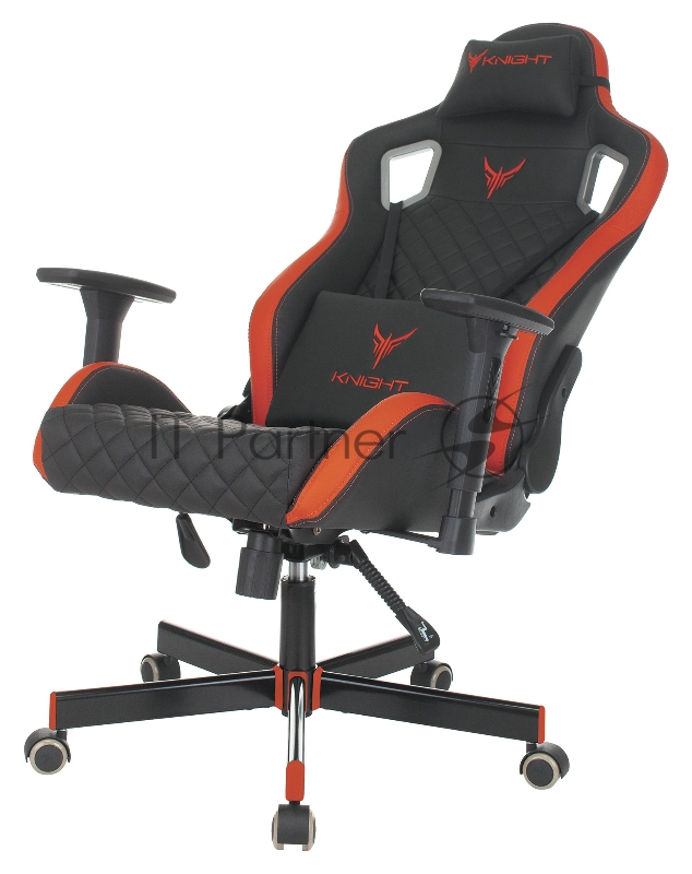 Кресло игровое Knight OUTRIDER черный/красный ромбик эко.кожа с подголов. крестовина металл