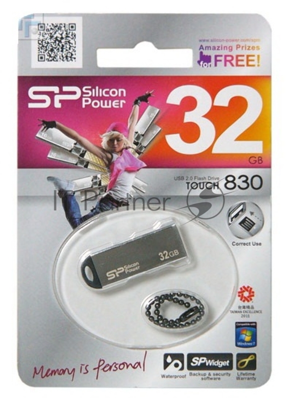 Флеш Диск Silicon Power 32Gb Touch 830 SP032GBUF2830V1S USB2.0 серебристый