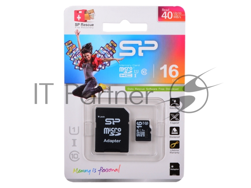 Флеш карта microSDHC 16Gb Class10 Silicon Power SP016GBSTH010V10-SP + adapter