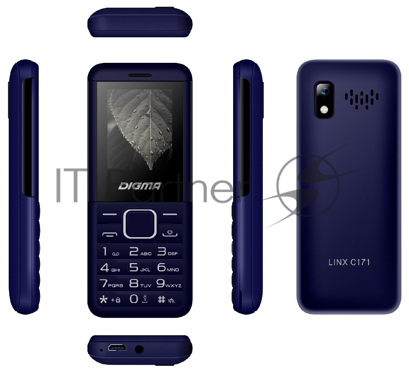 Мобильный телефон Digma C171 Linx 32Mb темно-синий моноблок 2Sim 1.77 128x160 0.08Mpix GSM900/1800 FM microSD max32Gb