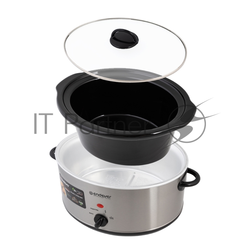 Медленноварка Endever Vita-112, серый/стальной, мощность 280 Вт, емкость 4,5л, 3 режима, эффект русской печи