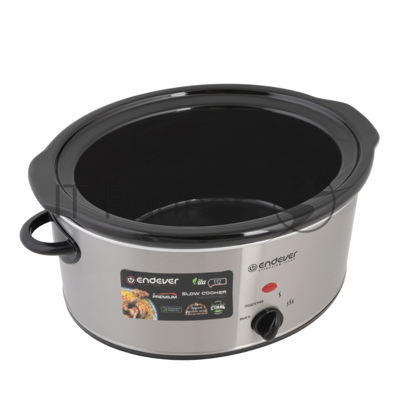Медленноварка Endever Vita-112, серый/стальной, мощность 280 Вт, емкость 4,5л, 3 режима, эффект русской печи