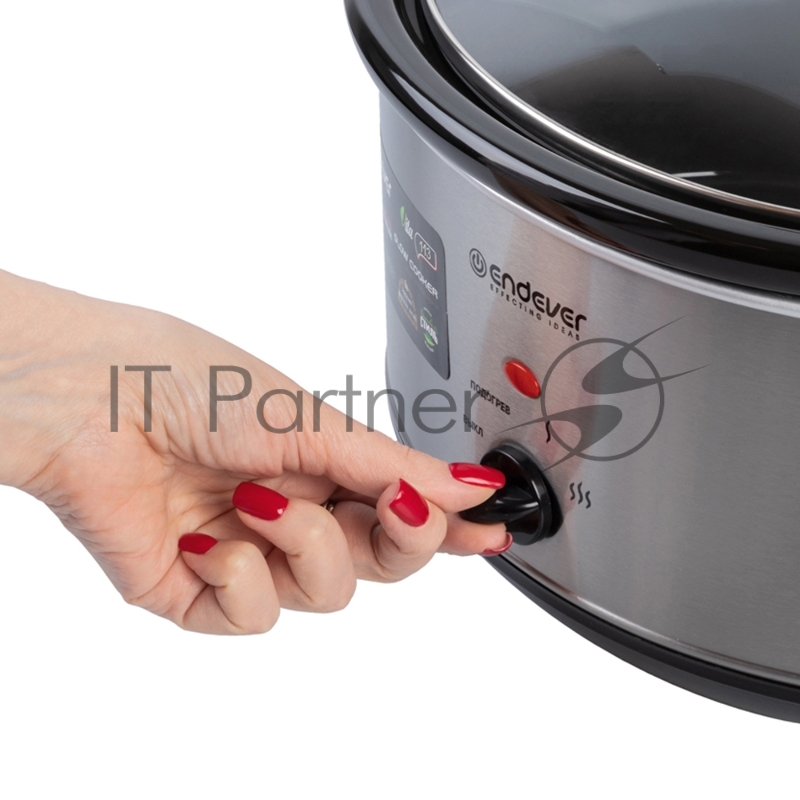 Медленноварка Endever Vita-113, серый/стальной, мощность 380 Вт, емкость 8 л, 3 режима, эффект русской печи, 2 шт/уп.