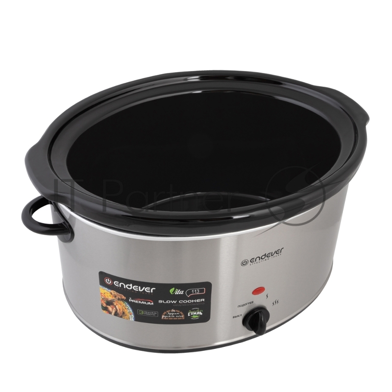 Медленноварка Endever Vita-113, серый/стальной, мощность 380 Вт, емкость 8 л, 3 режима, эффект русской печи, 2 шт/уп.