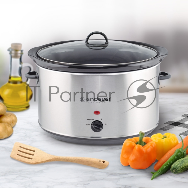 Медленноварка Endever Vita-113, серый/стальной, мощность 380 Вт, емкость 8 л, 3 режима, эффект русской печи, 2 шт/уп.