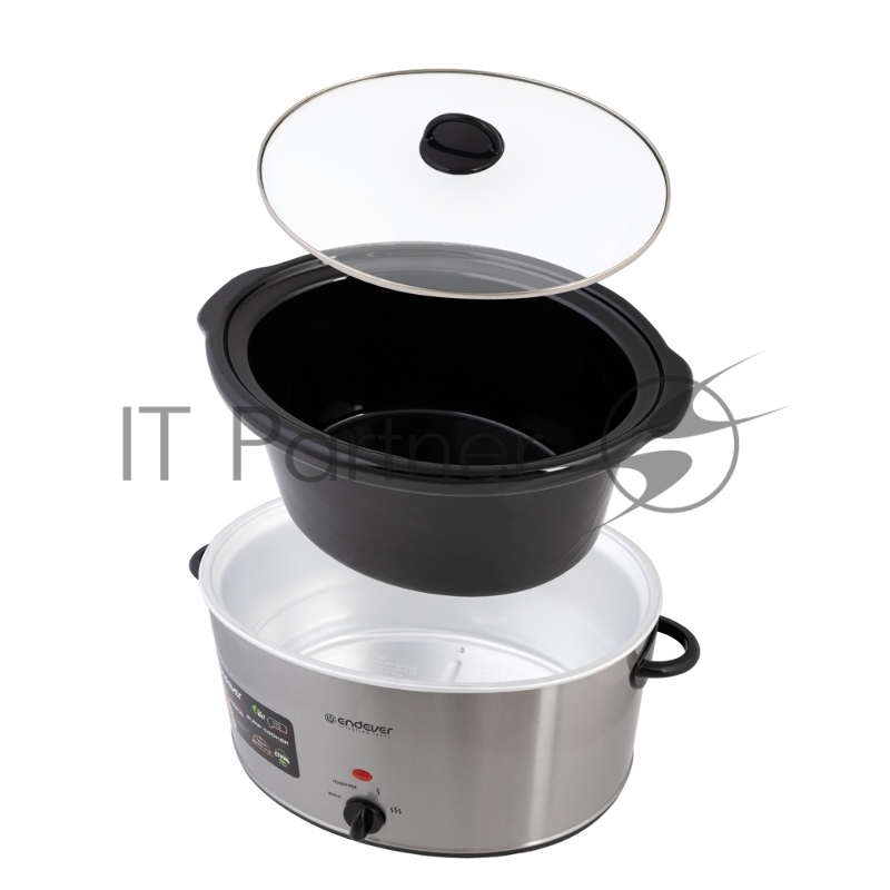 Медленноварка Endever Vita-113, серый/стальной, мощность 380 Вт, емкость 8 л, 3 режима, эффект русской печи, 2 шт/уп.