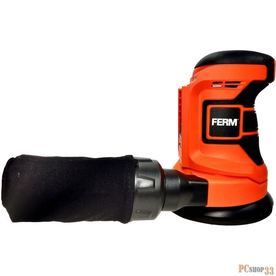 Аккумуляторная орбитальная шлифмашина FERM ESM1014 Li-Ion 20 В Компл. Solo (без акк. и ЗУ), 5000-10000 об.мин., диаметр подошвы 125 мм., регулировка скорости (6 положений), мешок пылесборника 6 шт., набор шлифовальной бумаги (P60 P80 P120)