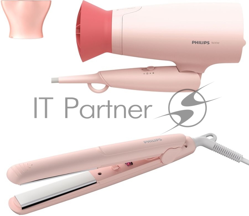 Прибор для укладки волос Philips набор фен + выпрямитель. Цвет розовый