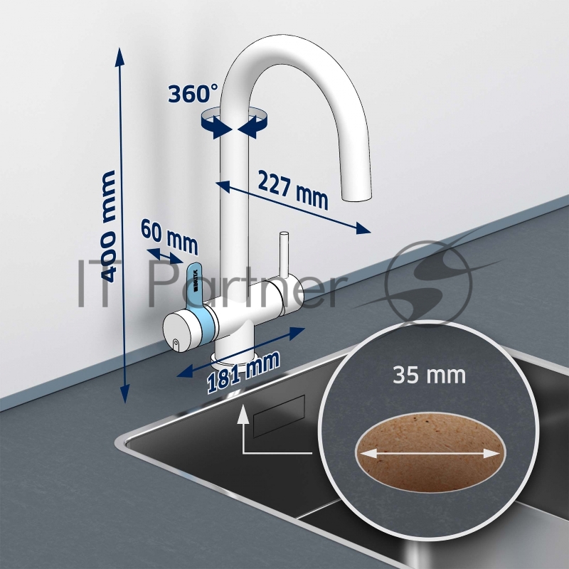 Водоочиститель Brita MyPure P1 + круглый смеситель белый/синий