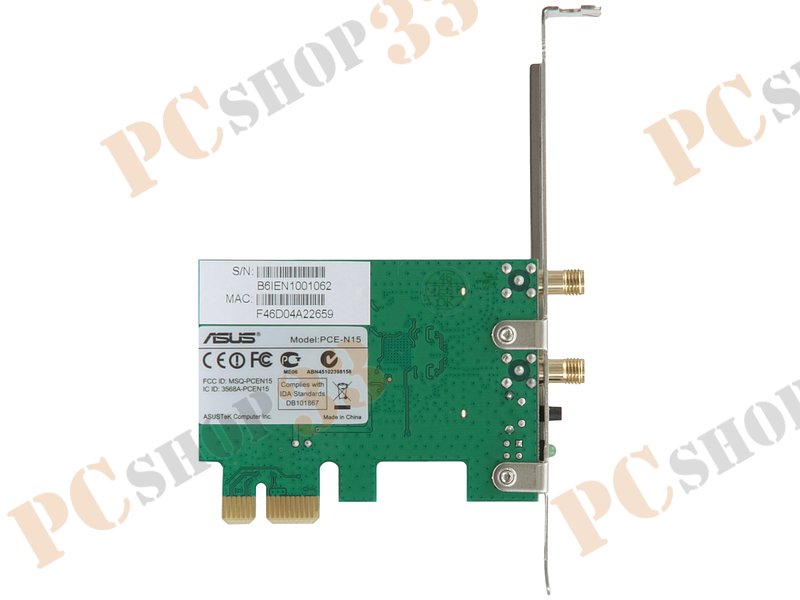 Сет.карта Wi-Fi 300Мбит/сек. ASUS PCE-N15 802.11b/g/n (PCI-E x1)