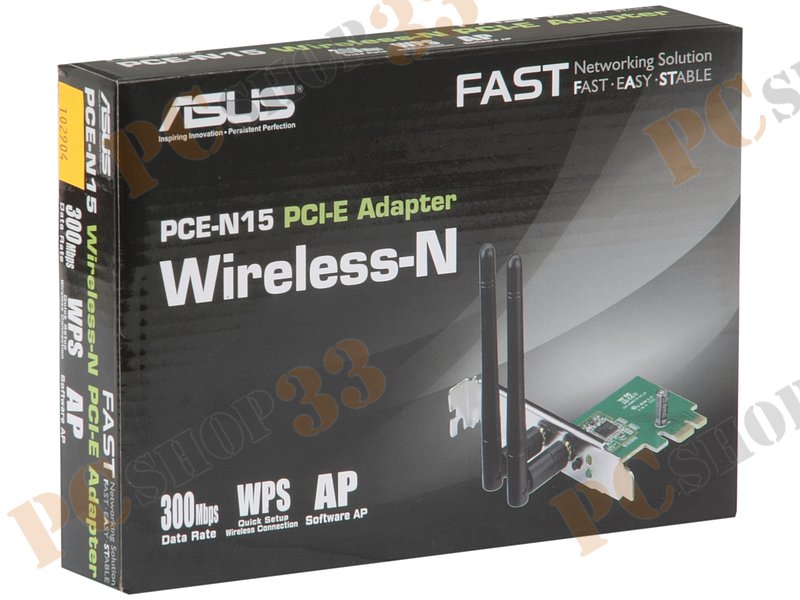 Сет.карта Wi-Fi 300Мбит/сек. ASUS PCE-N15 802.11b/g/n (PCI-E x1)