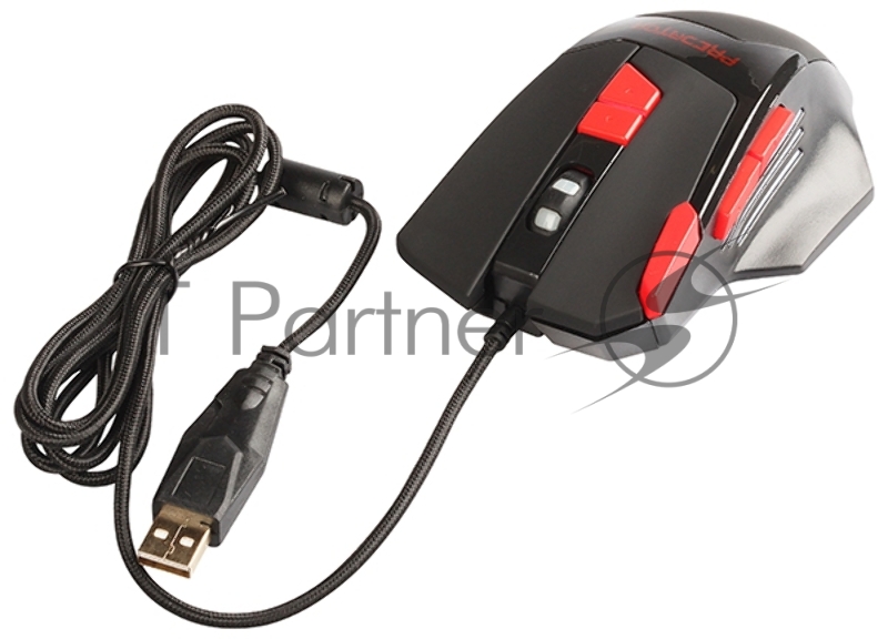 Игровая Мышь Qumo Predator M80, проводная, оптическая, 8 кнопок, прогр., подсветка 4 цвета 1200/1600/2400/3200 dpi