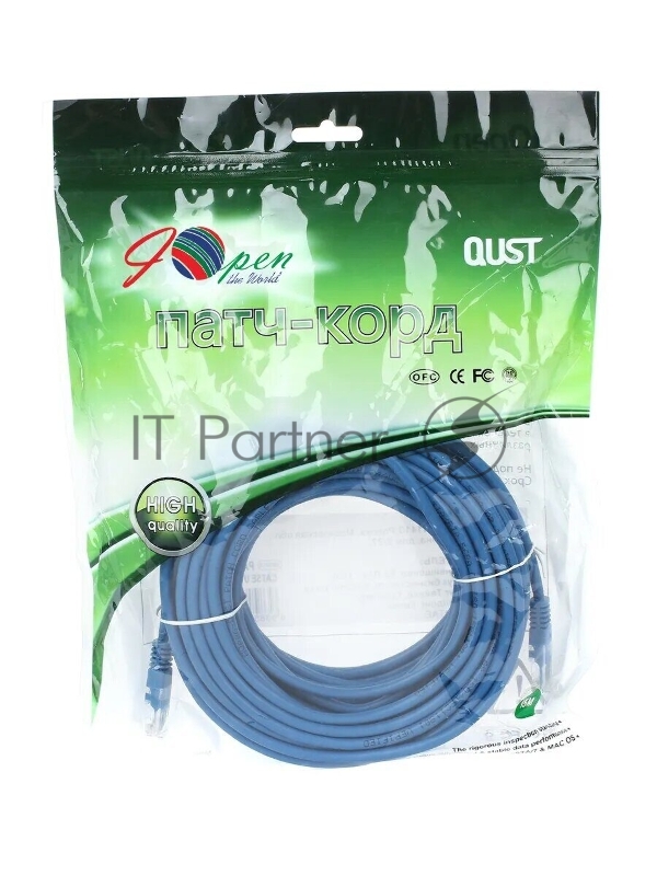 Патчкорд литой Aopen UTP кат.5е 15м синий