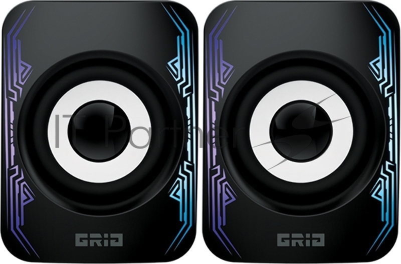 Колонки 2.0 GRID AS009, 10 ВТ, объемное звучание, RGB подсветка, USB+Jack 3,5мм