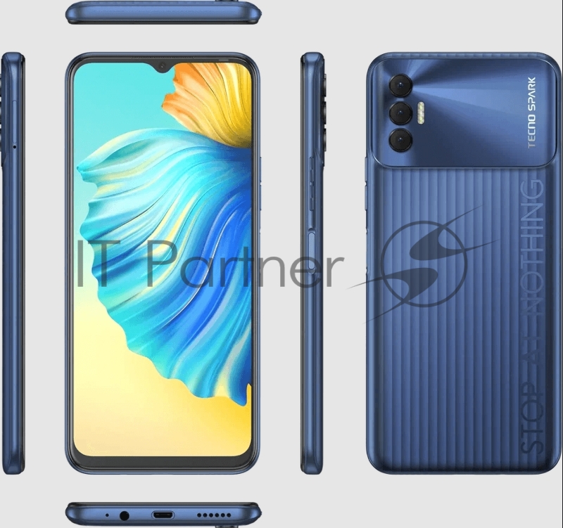 Смартфон Tecno KG7n SPARK 8P 4/64 Atlantic Blue, 6.6 20:9 1080 x 2400, 2x2,0 ГГц+6x1,7 ГГц, 8 Core, 4GB RAM, 64GB, up to 128GB flash, 50 Мп+ 2 Мп+ AI (autofocus)/8Мп,2 Sim,2G,3G,LTE, BTv5.0, WiFi 802.11 a/b/g/n,NFC,GPS/AGPS,GLONASS,M 5000mAh