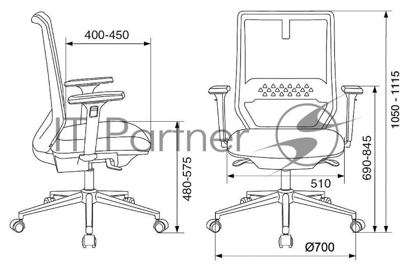 Кресло Бюрократ MC-612N черный TW-01 26-В01 сетка/ткань крестовина металл хром
