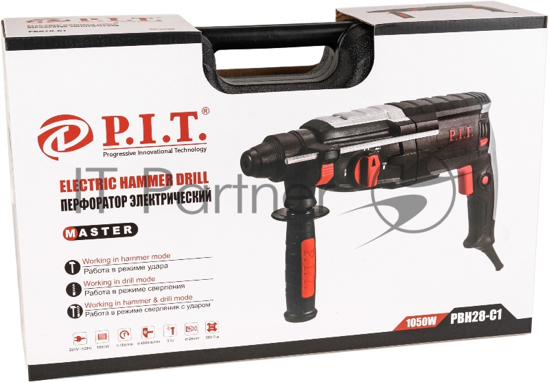 Перфоратор РВН28-С1 P.I.T. МАСТЕР (3-реж.гор.1050Вт.3,2дж.SDS+ пласт.кейс,3 бура,пика, зуб-ло, макс.бур 28, шт