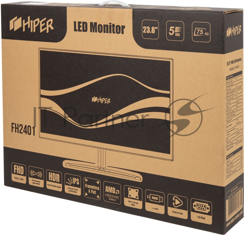 Монитор Hiper 23.8 EasyView FH2402 черный IPS LED 5ms 16:9 HDMI 250cd 178гр/178гр 1920x1080 DisplayPort FHD