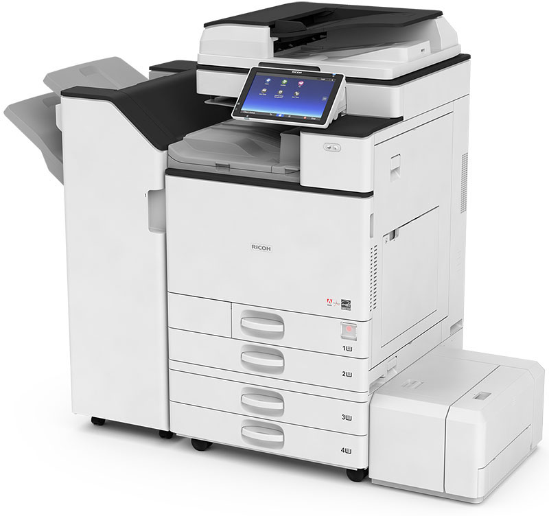 Цветное МФУ Ricoh MP C3004exSP A3, лазерный, принтер + сканер + копир + факс, ЖК, бело-черный (LAN)