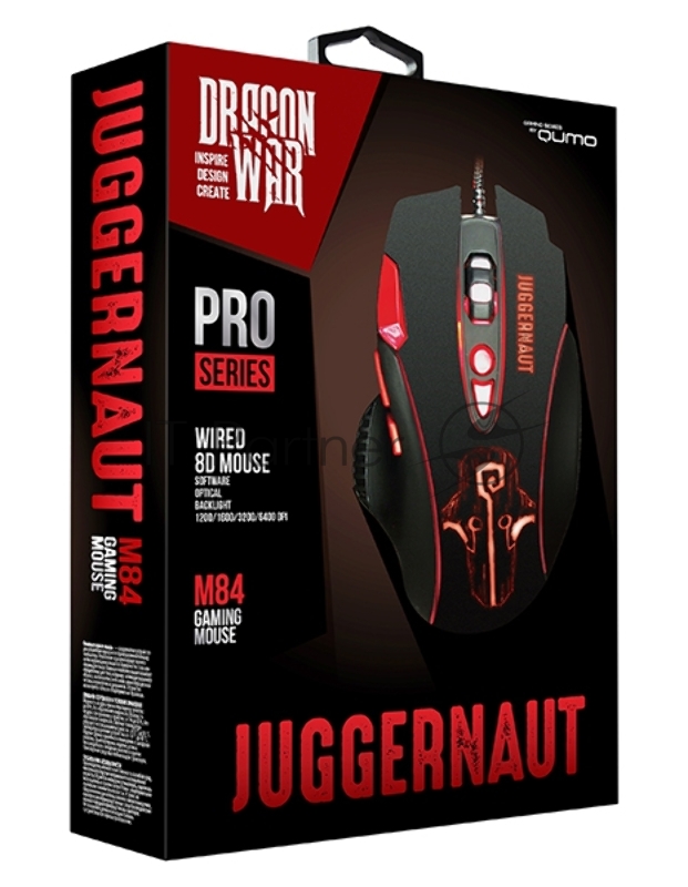 Игр. Мышь Qumo PRO Series Juggernaut M84, проводная, оптическая, 8 кнопок, подсветка, 1200/1600/2400/6400DPI