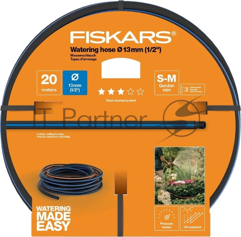 Шланг Fiskars 1027102 1/2 20м поливочный армированный черный/синий