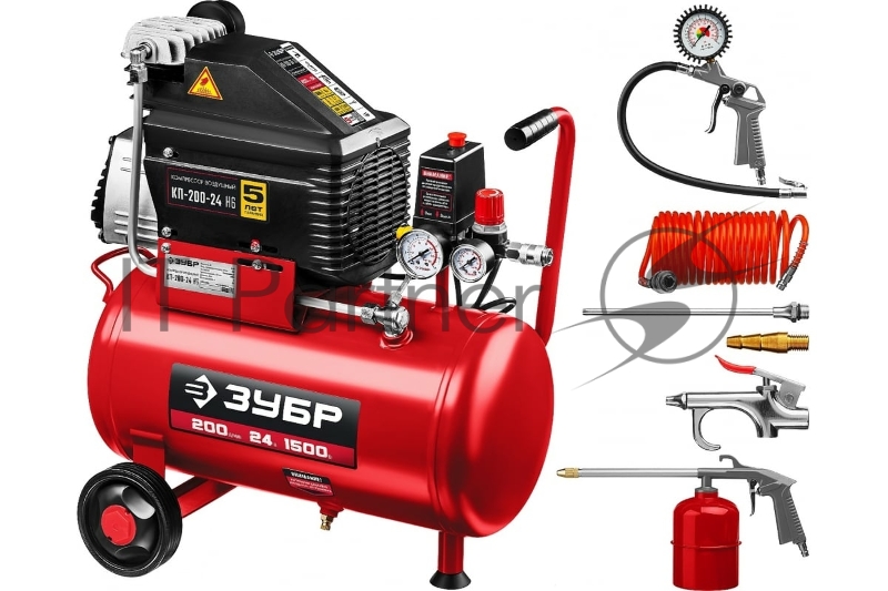 Компрессор воздушный безмасляный, 200 л/мин, 24 л, 1500 Вт, ЗУБР