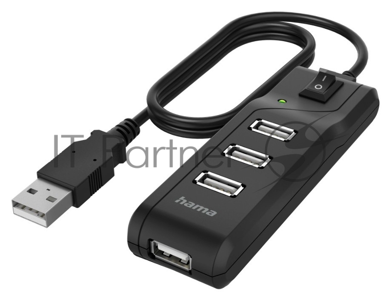 Разветвитель USB 2.0 Hama H-200118 4порт. черный (00200118)