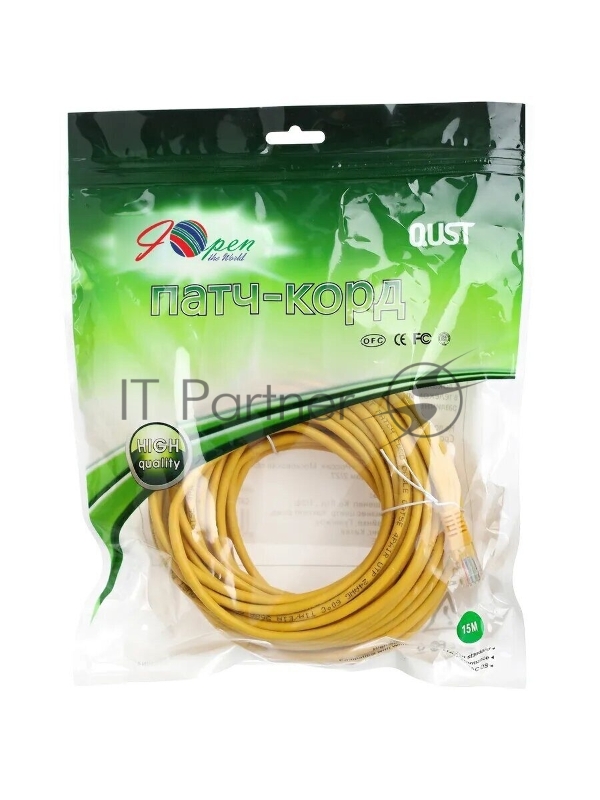 Патчкорд литой Aopen UTP кат.5е 15м желтый <ANP511_15M_Y>