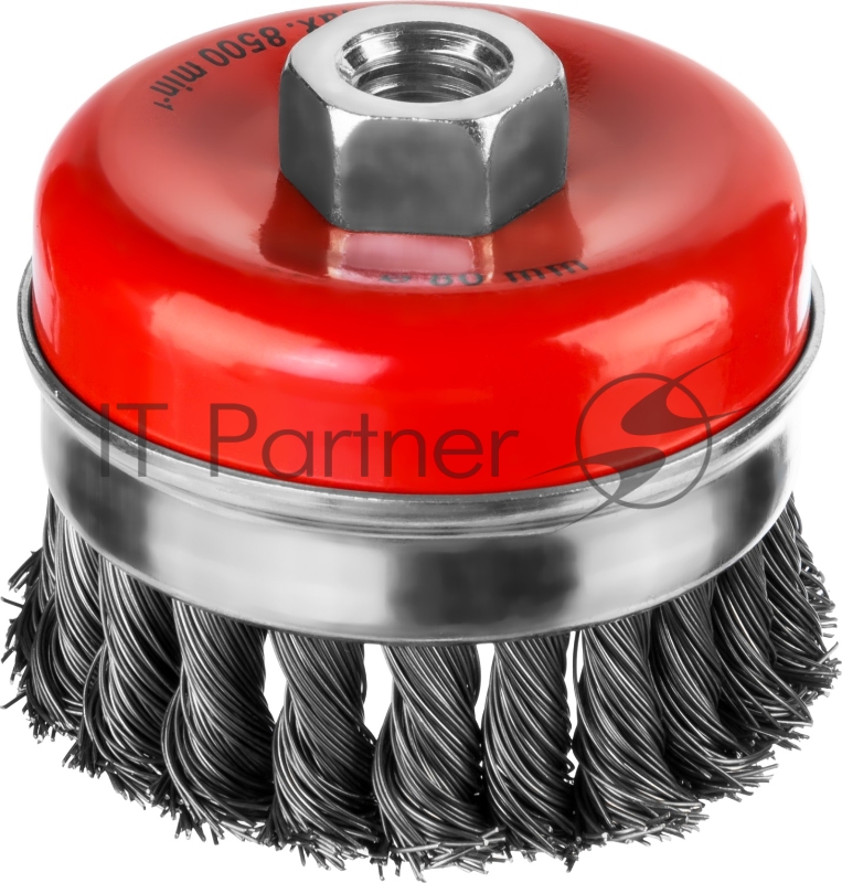 Щетка чашечная усиленная для УШМ, жгутированная стальная проволока 0,5 мм, d=80 мм, MIRAX 35144-080