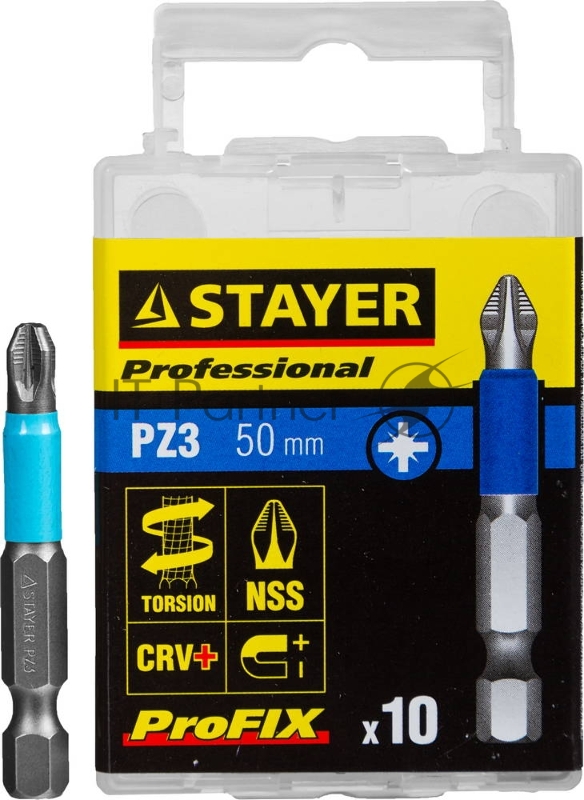 Биты STAYER PROFESSIONAL ProFix Pozidriv, тип хвостовика E 1/4, № 3, L=50мм, 10шт