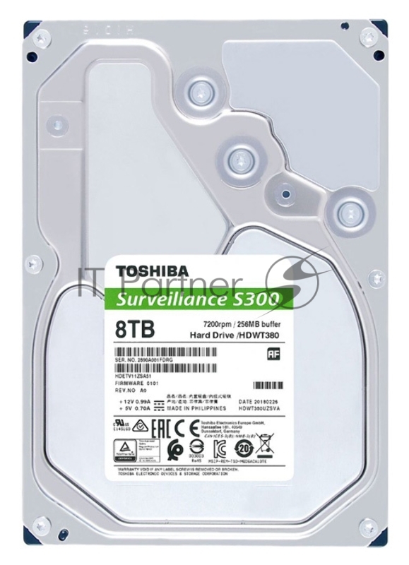 Жесткий диск Toshiba SATA-III 8Tb HDWT380UZSVA Surveillance S300 (7200rpm) 256Mb 3.5