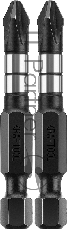 Биты KRAFTOOL Impact Pro, Philips, тип хвостовика E 1/4, PH2, 50мм, 2шт, на карточке