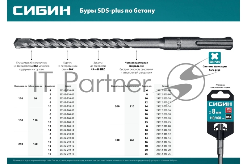 Бур СИБИН SDS-plus 20 х 310 мм