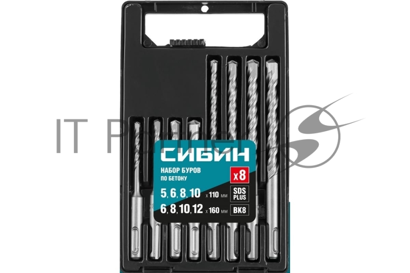 Набор буров СИБИН по бетону SDS-plus 8 шт: 5 х 110, 6 х 110, 8 х 110, 10 х 110, 6 х 160, 8 х 160, 10 х 160, 12 х 160 мм