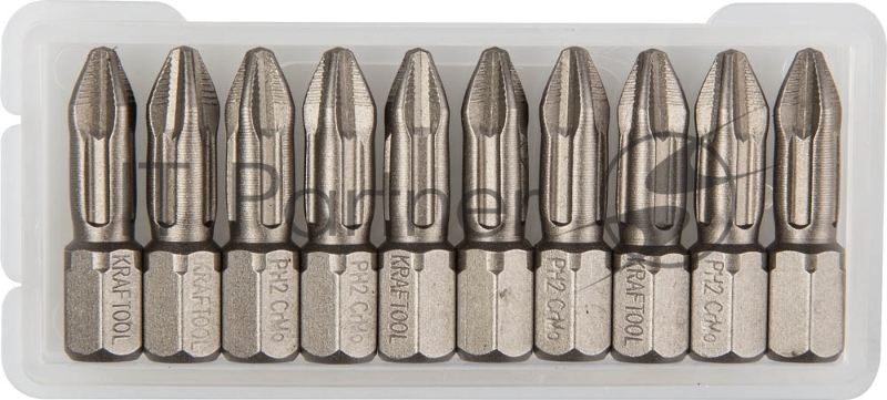 Биты X-DRIVE торсионные кованые, обточенные, KRAFTOOL 26121-2-25-10, Cr-Mo сталь, тип хвостовика C 1/4, PH2, 25мм, 10шт