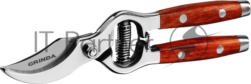 Секатор цельнокованый из нержавеющей стали, с деревянными рукоятками, 210 мм, GRINDA PROLine P-15
