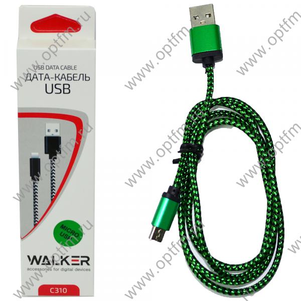 Кабель USB - micro USB WALKER C310 в тканевой оплетке зеленый (1м)