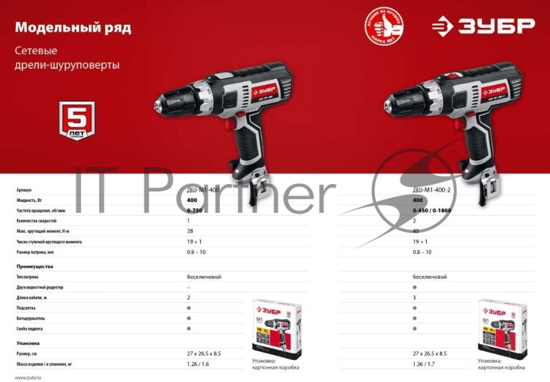 Дрель-шуруповерт Зубр ДШ-М1-400-2 400Вт патрон:быстрозажимной