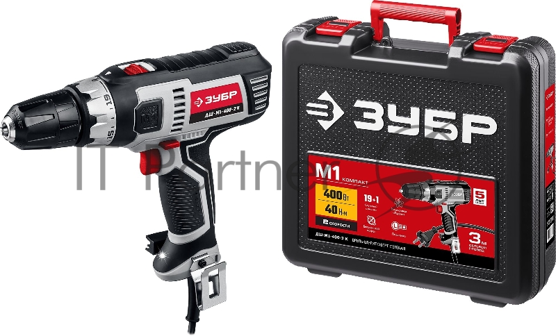 Дрель-шуруповерт ЗУБР сетевая в кейсе ДШ-М1-400-2 К