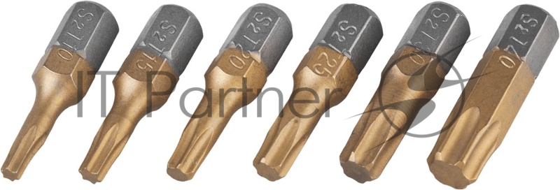 Набор JCB: Биты, хромомолибденовая сталь S2, титановое покрытие, 6 пред.: TX 10,15,20,25,30,40, 25мм