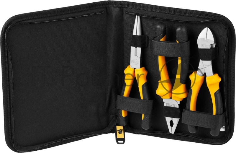 Набор JCB: Губцевый инструмент, хромированное покрытие, двухкомпонентные рукоятки, CrV cталь, 3 предм, чехол