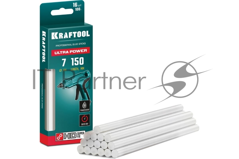 Ультрамощные прозрачные клеевые стержни KRAFTOOL Ultra Power, d 7 x 150 мм (7-8 мм) 16 шт. 100 г.