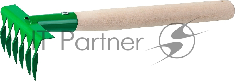 Грабельки садовые с деревянной ручкой, РОСТОК 39611, 6 витых зубцов, 120x62x405 мм