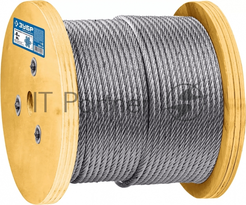 Трос грузоподъемный стальной, оцинкованный, DIN 3060, d=8 мм, L=80 м, ЗУБР Профессионал