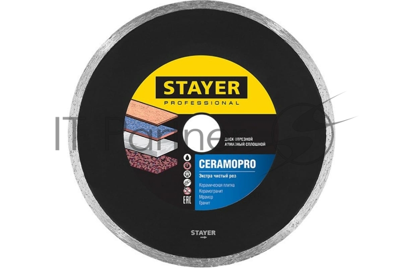 Диск алмазный отрезной сплошной по керамограниту, мрамору, плитке, STAYER Professional CERAMO-25 200 мм