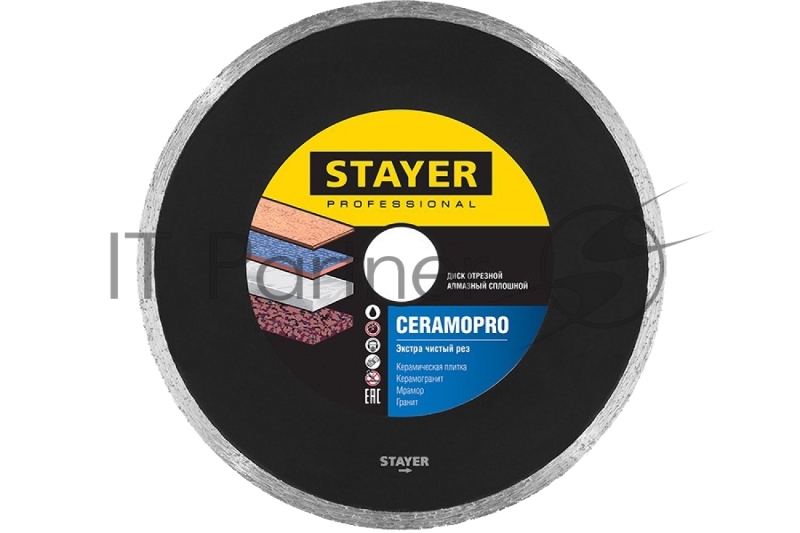 Диск алмазный отрезной сплошной по керамограниту, мрамору, плитке, STAYER Professional CERAMO-25 230 мм,