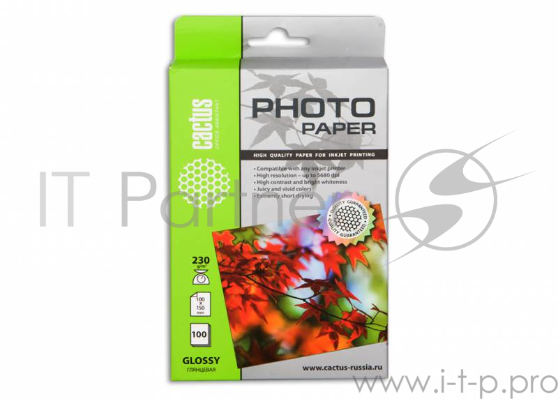 Бумага Cactus CS-GA6230100 Бумага Cactus CS-GA6230100 10x15/230г/м2/100л./белый, глянцевое для струйной печати