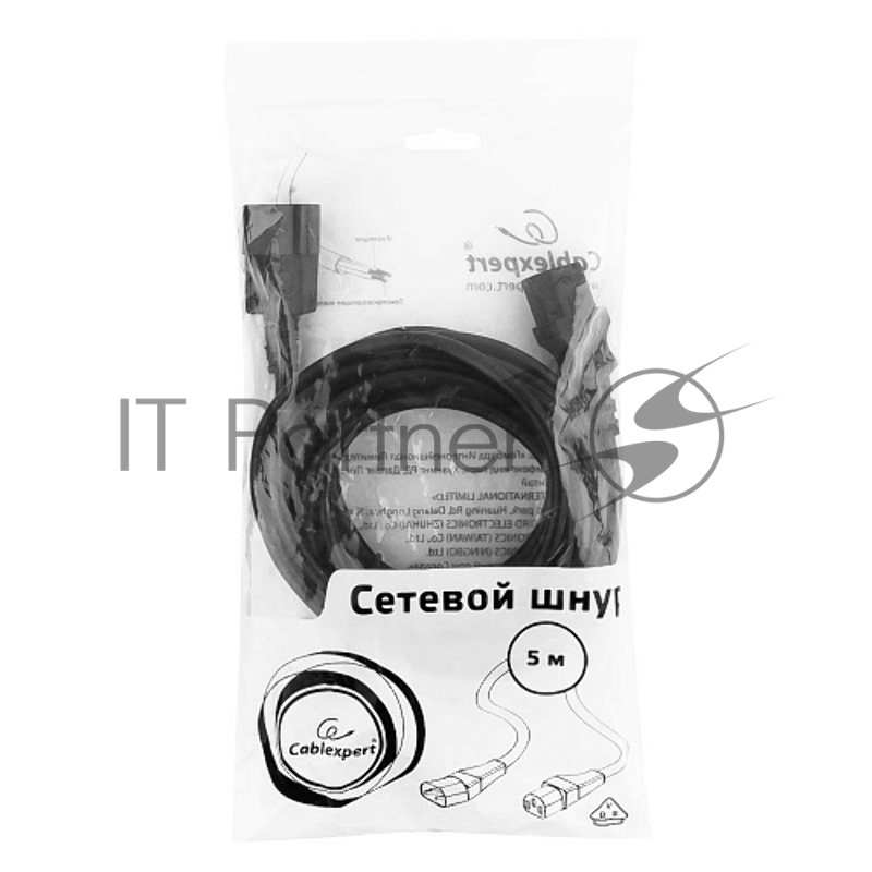 Кабель питания сист.блок-монитор Cablexpert PC-189-VDE-5M, 5м, C13-C14, VDE, 10А, Сечение провода: 0,75 мм2, черный, с заземлением