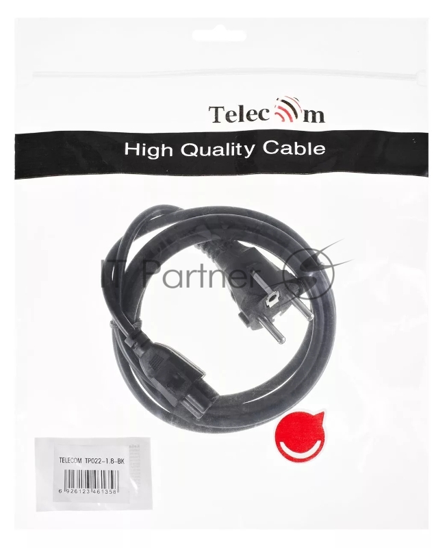 Кабель питания для ноутбуков 1.8m, 3-pin, с заземлением, 220V (Европейский стандарт) Telecom