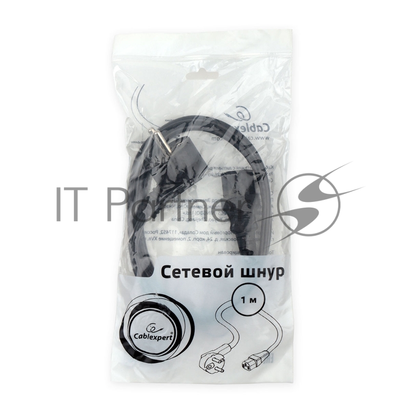 Кабель питания Cablexpert PC-186-1M, 1м, Schuko- C13, 6А, черный, с заземлением